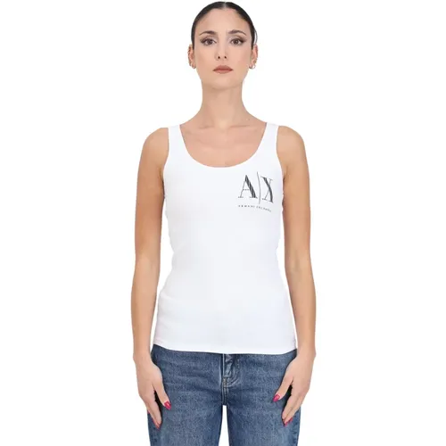 Weißes Geripptes Logo-Print-Top - Armani Exchange - Modalova