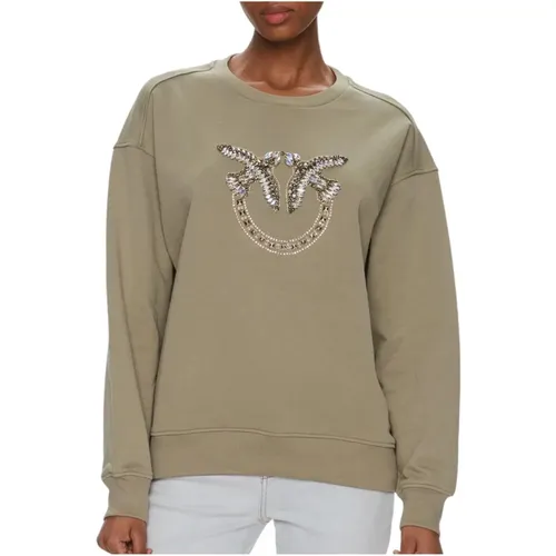Militärgrüner Bestickter Juwel-Sweatshirt , Damen, Größe: M - pinko - Modalova