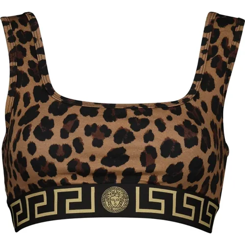 Leopard Greca Crop BH , Damen, Größe: S - Versace - Modalova