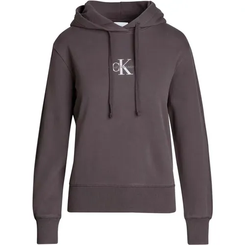 Schwarzer Gewaschener Kapuzenpullover , Damen, Größe: L - Calvin Klein Jeans - Modalova