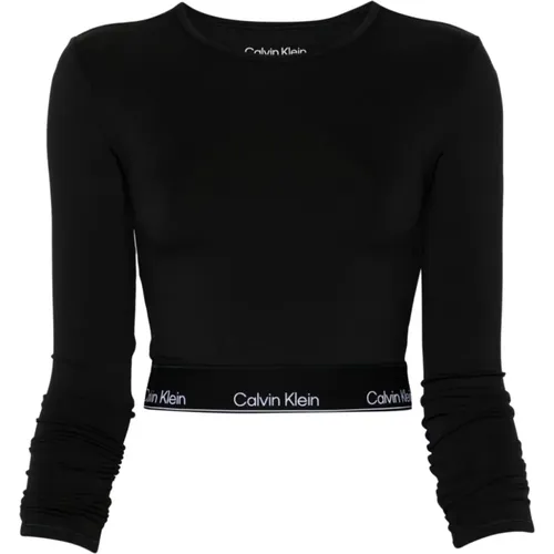 Schwarzes Sporttop , Damen, Größe: M - Calvin Klein - Modalova