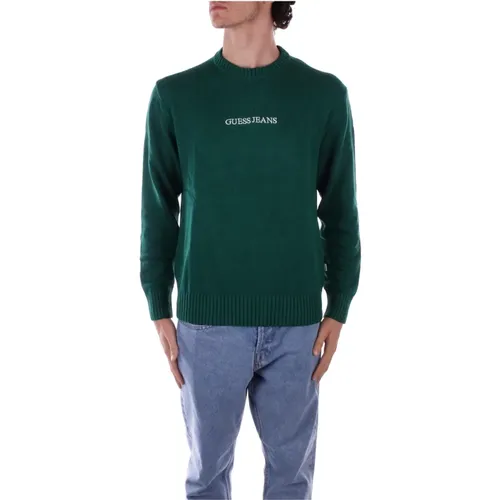 Grüner Logo Front Pullover Baumwolle , Herren, Größe: L - Guess - Modalova