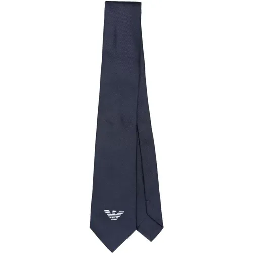 Blaue Twill Logo Jacquard Spitze Krawatte , Herren, Größe: L - Emporio Armani - Modalova
