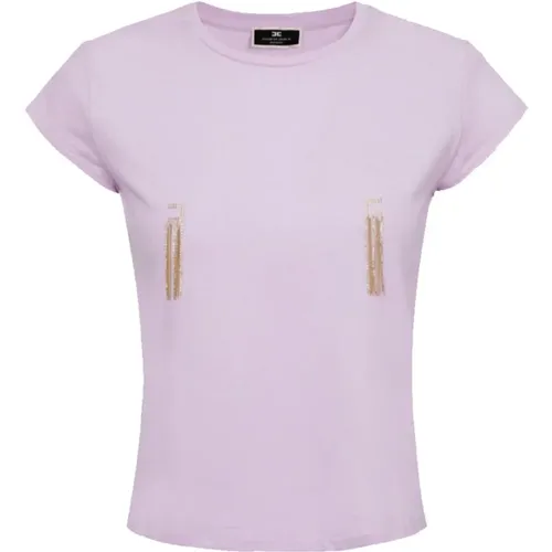 Cotton Jersey Rhinestone T-Shirt , female, Sizes: M - Elisabetta Franchi - Modalova