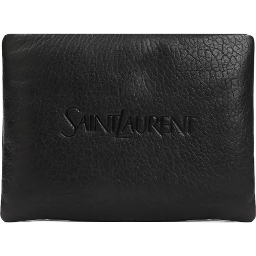 Logoed Leather Pouch , male, Sizes: ONE SIZE - Saint Laurent - Modalova