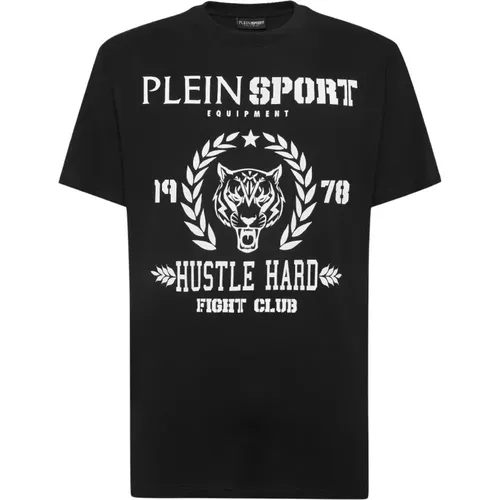 Schwarzes Grafik T-Shirt Rundhals Kurzarm , Herren, Größe: S - Plein Sport - Modalova