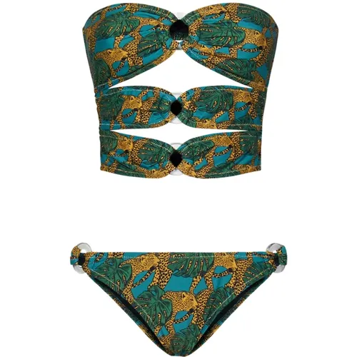 Jungle Print Strapless Bikini Set , female, Sizes: M - Reina Olga - Modalova
