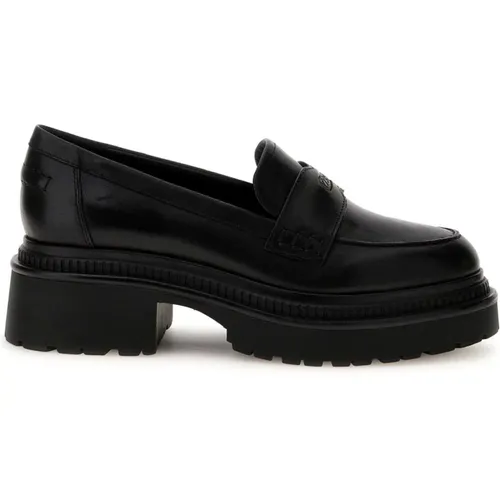 Schwarze Lederloafer für Frauen , Damen, Größe: 40 EU - Guess - Modalova