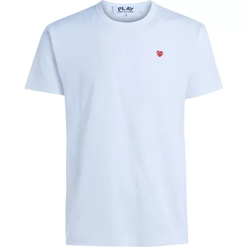 Weißes Baumwoll-T-Shirt mit rotem Herzlogo , Herren, Größe: XL - Comme des Garçons Play - Modalova