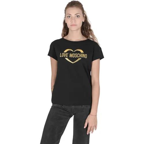 Schwarzes Baumwoll-Spandex-T-Shirt , Damen, Größe: M - Love Moschino - Modalova