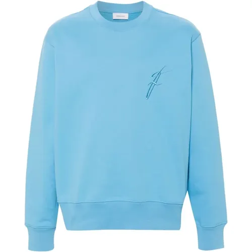 Blauer Bestickter Crew Neck Pullover , Herren, Größe: L - Salvatore Ferragamo - Modalova