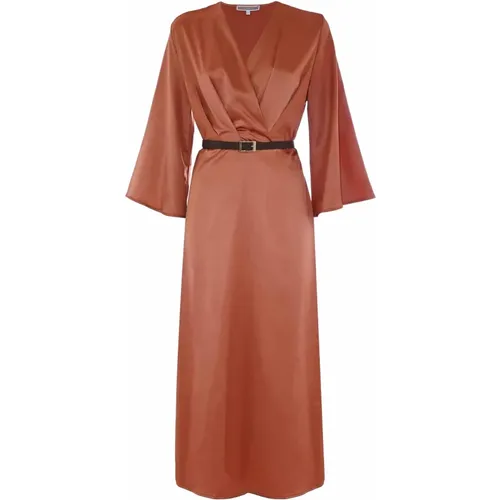 Kleid mit ausgestellten Dreiviertelärmeln, V-Ausschnitt und Gürtel , Damen, Größe: XS - Kocca - Modalova