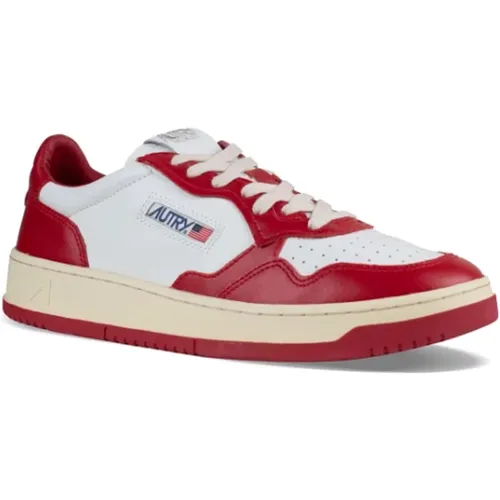 Weiße und rote Leder-Sneakers , Herren, Größe: 37 EU - Autry - Modalova