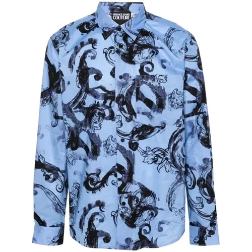 Blue Baroque Watercolour Shirt , male, Sizes: M, XL - Versace Jeans Couture - Modalova