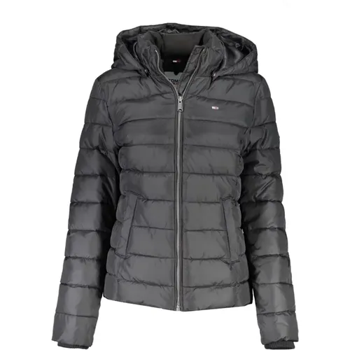 Schwarze Kapuzenjacke Langarm Logo , Damen, Größe: L - Tommy Hilfiger - Modalova