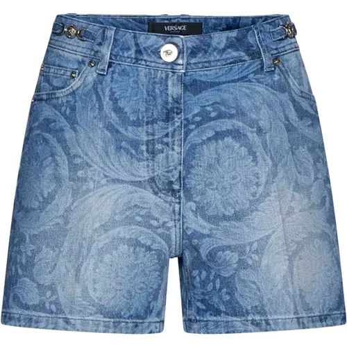 Abstract Pattern Denim Shorts , female, Sizes: W28, W27, W26, W29 - Versace - Modalova