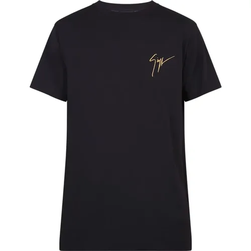 Schwarzes T-Shirt mit Logo-Stickerei - giuseppe zanotti - Modalova