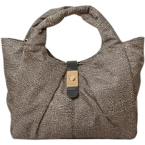 Medium Nylon Shopping Bag with Leather Details , female, Sizes: ONE SIZE - Borbonese - Modalova