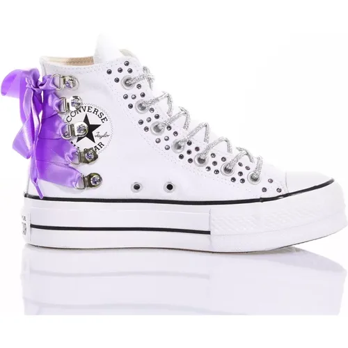 Handmade White Violet Sneakers , female, Sizes: 3 UK, 4 1/2 UK, 6 1/2 UK, 7 UK, 8 UK, 3 1/2 UK, 5 UK, 4 UK, 6 UK - Converse - Modalova