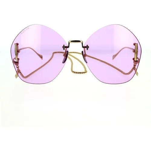 Geometric Oversized Sunglasses with Chain , female, Sizes: 65 MM - Gucci - Modalova