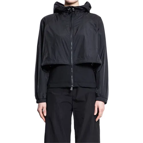Schwarzer Zip-Up Cardigan mit Transparentem Overlay , Damen, Größe: L - Moncler - Modalova