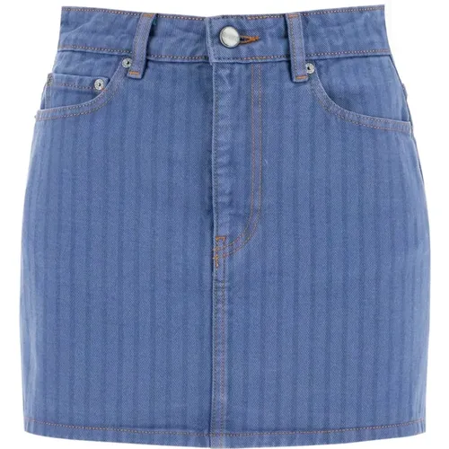 Vertikal Gestreifter Denim Mini Rock , Damen, Größe: M - Ganni - Modalova