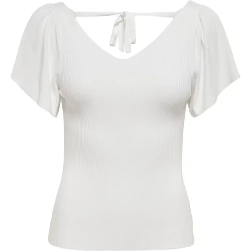 Weißes V-Ausschnitt T-Shirt , Damen, Größe: L - Only - Modalova