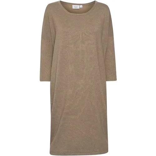 Soft Knit Dress with Round Neck and ¾ Sleeves , female, Sizes: XL - Saint Tropez - Modalova