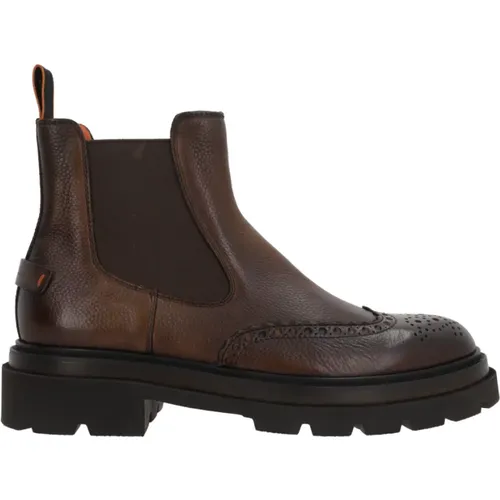 Chelsea Leather Brogue Boots , male, Sizes: 8 UK, 6 1/2 UK, 6 UK, 7 UK, 11 UK, 8 1/2 UK - Santoni - Modalova