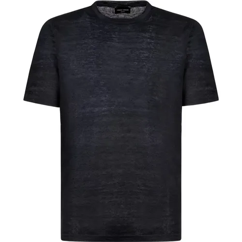 Leinen T-Shirt Schwarz Rt20021 Rt2009 , Herren, Größe: XL - Roberto Collina - Modalova