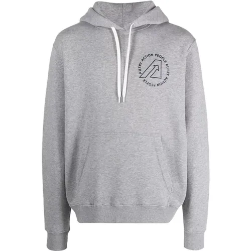 Grey Cotton Sweater with Logo Print and Hood , male, Sizes: S, M - Autry - Modalova