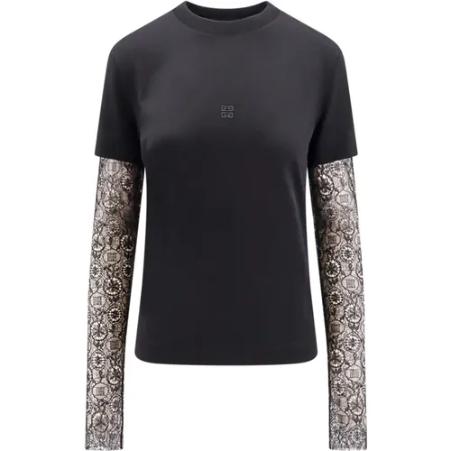 Schwarzes Crew-neck T-Shirt mit Logo-Stickerei , Damen, Größe: L - Givenchy - Modalova