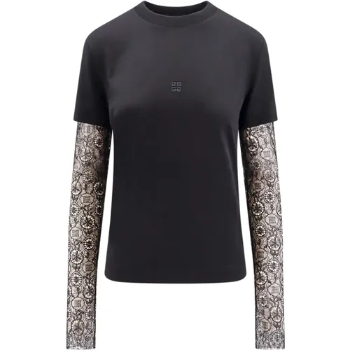 Schwarzes Crew-neck T-Shirt mit Logo-Stickerei , Damen, Größe: XS - Givenchy - Modalova