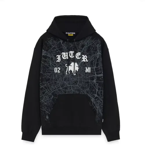 Milano Map Logo Hoodie Schwarz Baumwolle , Herren, Größe: M - IUTER - Modalova