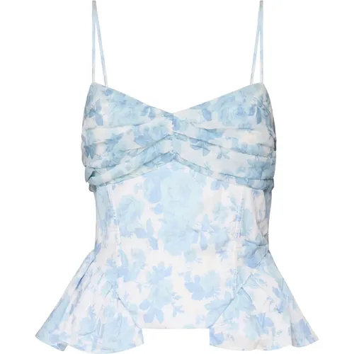 Weiß Blau Gerafftes Top mit Dünnen Trägern , Damen, Größe: L - For Love & Lemons - Modalova