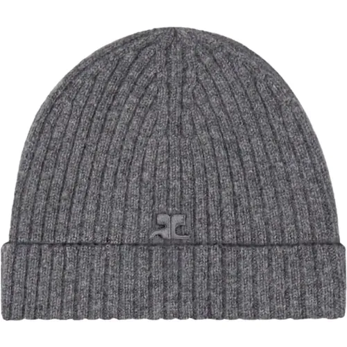 Grey Wool Ribbed Knit Beanie Hat , male, Sizes: ONE SIZE - Courrèges - Modalova