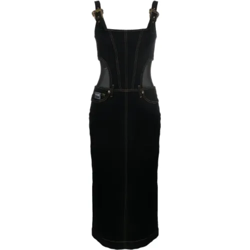 Denim Contrast-Stitching Dress , female, Sizes: 2XS - Versace Jeans Couture - Modalova