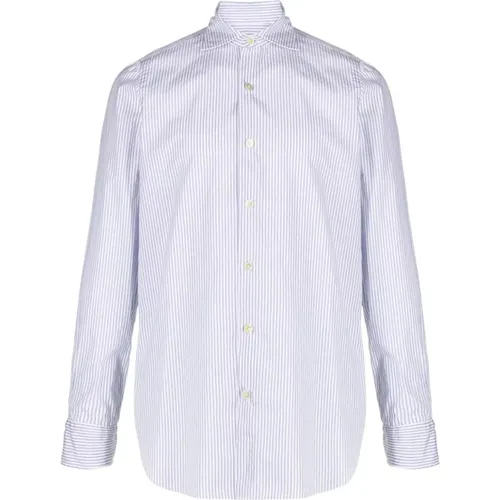 Stripe Spread-Collar Cotton Shirt , male, Sizes: S, 4XL - Finamore - Modalova