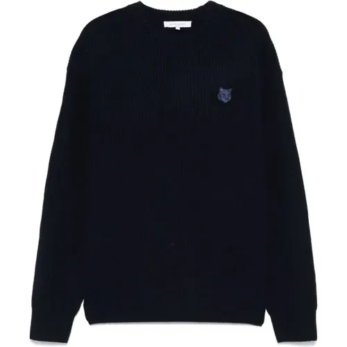 Navy Fox Head Sweater , Herren, Größe: L - Maison Kitsuné - Modalova