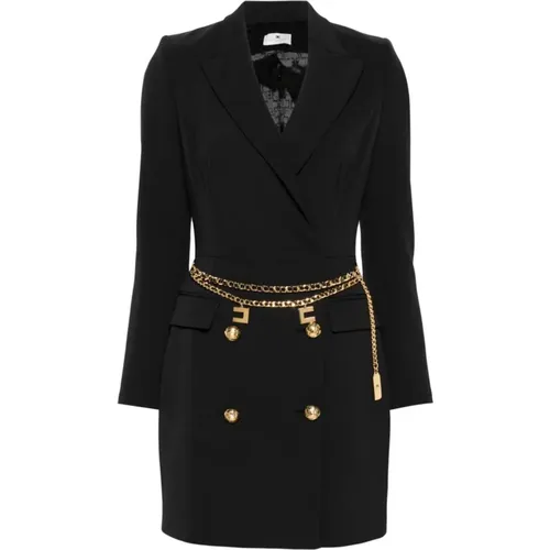 Crêpe Dress with Chain Belt , female, Sizes: L, XS, M, S, XL, 2XS - Elisabetta Franchi - Modalova