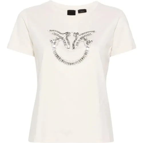 Love Birds Embroidered T-shirts , female, Sizes: S - pinko - Modalova