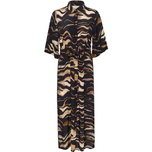 Tiger Print Maxi Kleid Bluse , Damen, Größe: XL - Kaffe - Modalova