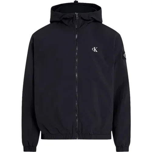 Schwarze Windbreaker Jacke mit Kapuze , Herren, Größe: L - Calvin Klein Jeans - Modalova