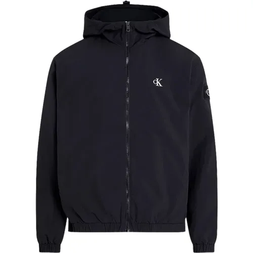 Schwarze Windbreaker Jacke mit Kapuze - Calvin Klein Jeans - Modalova