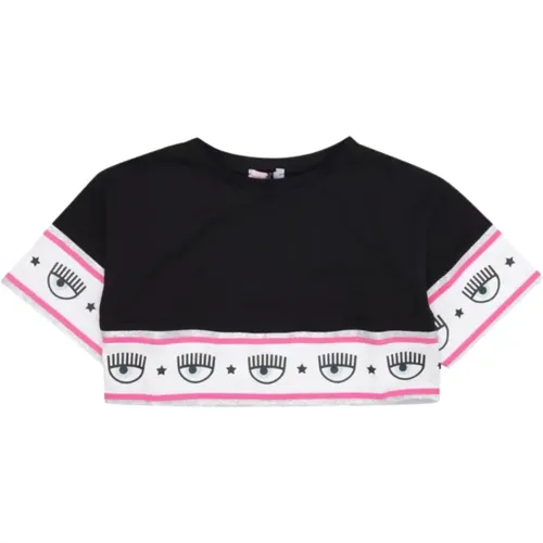 Schwarzes Cropped T-Shirt mit Maxi Logomania - Chiara Ferragni Collection - Modalova