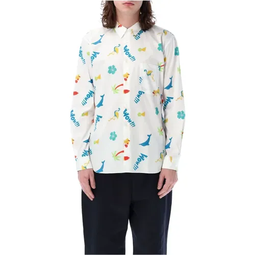 Graphic Prints White Shirt , male, Sizes: M - Comme des Garçons - Modalova