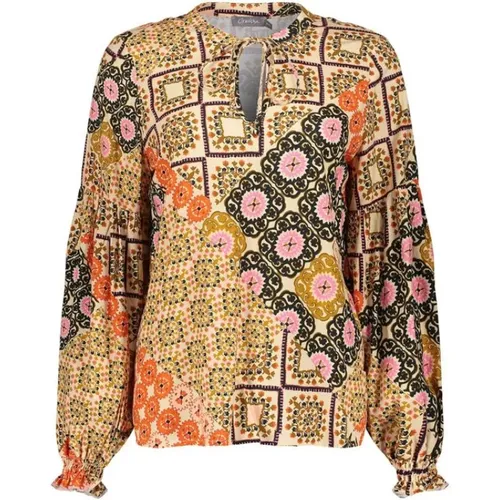 Bluse mit Schönem Muster und Niedlichem Kordelzug - Lockere Passform, 100% Viskose - Geisha - Modalova