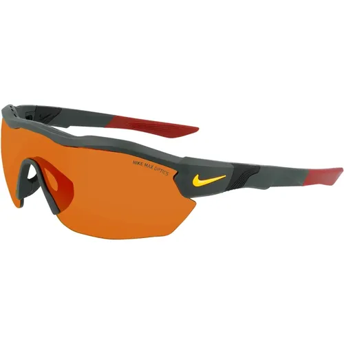 Matte Grüne/Graue Orange Sonnenbrille , Herren, Größe: 61 MM - Nike - Modalova