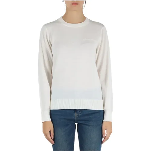 Embroidered wool blend crewneck sweater , female, Sizes: S, XS, M, XL, L - Armani Exchange - Modalova