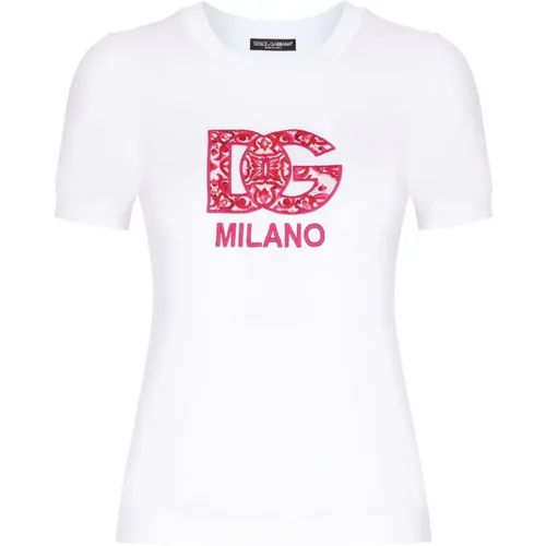 Stilvolles Damen Baumwoll T-Shirt , Damen, Größe: 2XS - Dolce & Gabbana - Modalova